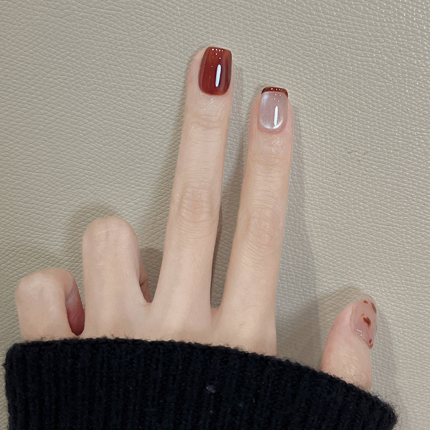 秋冬高级感纯手工穿戴美甲2026新款短款少女粉色豹纹猫眼摩卡可可,淘宝优惠券,粉丝福利购,淘宝优惠卷