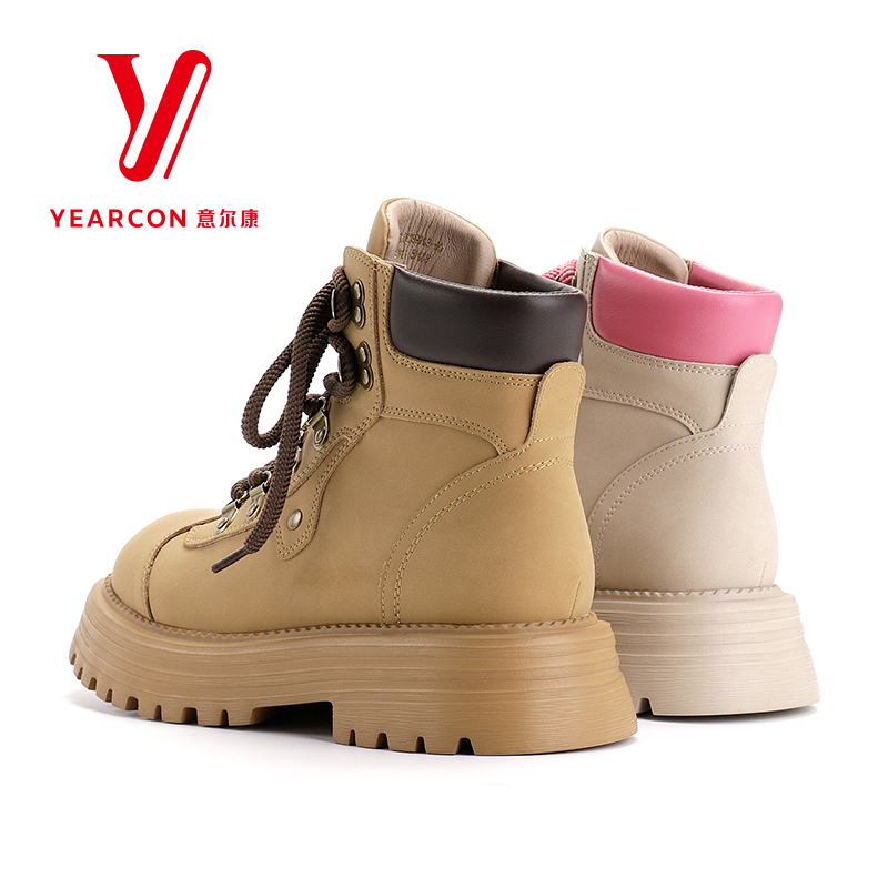 意尔康女鞋2025新款秋冬季马丁靴女厚底大黄靴户外短靴工装靴加绒 - 图3