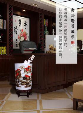 景德镇陶瓷手绘书画罐客厅落地式大花瓶箭袋国书书画储桶摆件