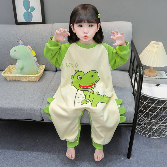 儿童纯棉连体睡衣春秋宝宝女孩防踢爬服男女童秋天防着凉连身睡袋