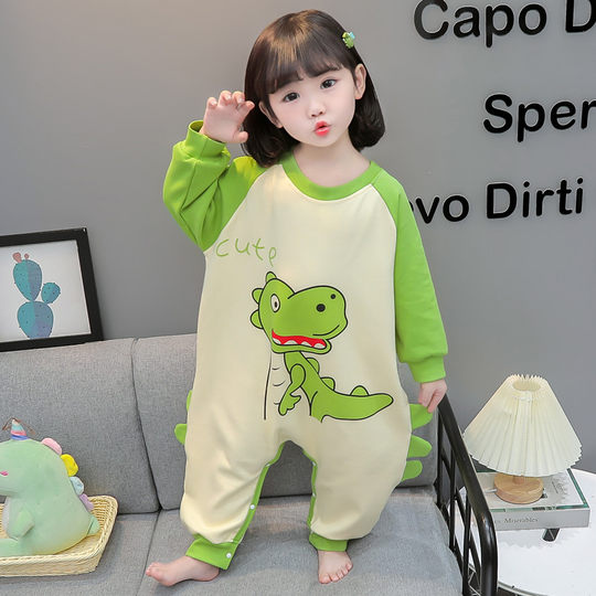 儿童纯棉连体睡衣春秋宝宝女孩防踢爬服男女童秋天防着凉连身睡袋