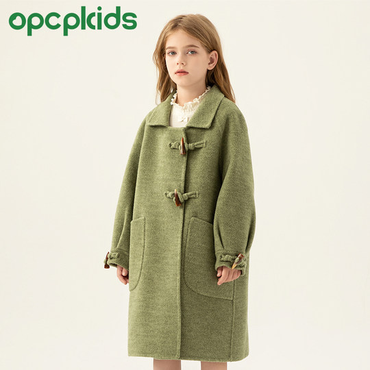 OPCP children's woolen coat contains 10%camel velvet girl double -sided cashmere coat mid -length
