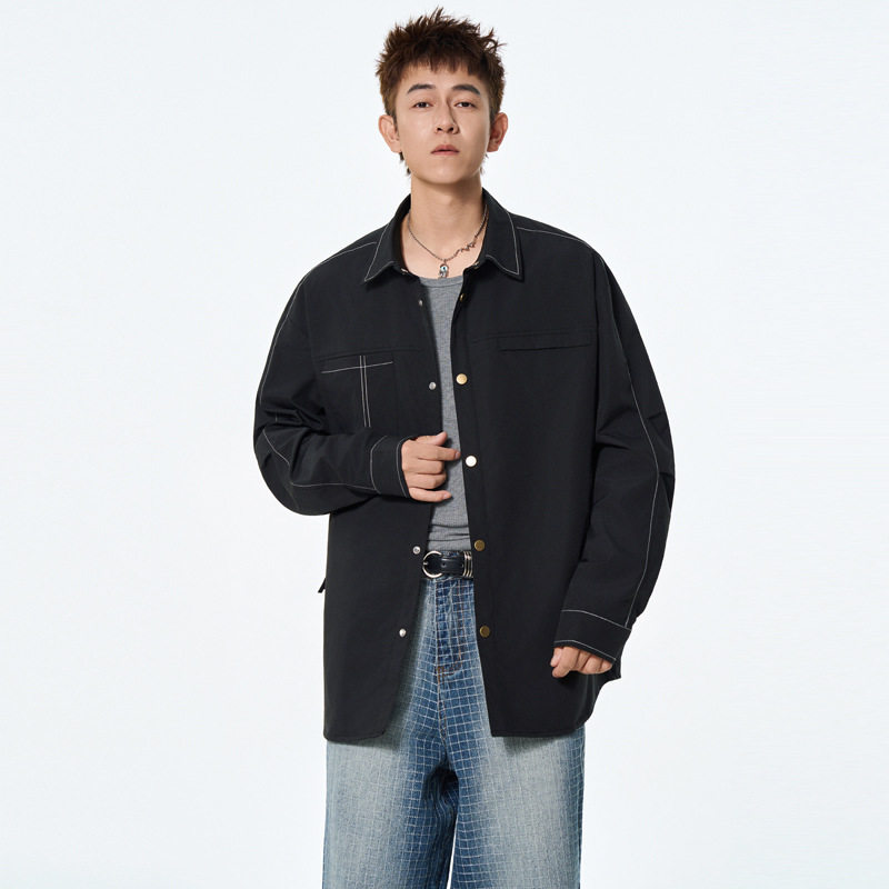 男士衬衫外套春秋新款复古百搭长袖上衣青年潮牌工装翻领衬衣夹克,淘宝优惠券,粉丝福利购,淘宝优惠卷
