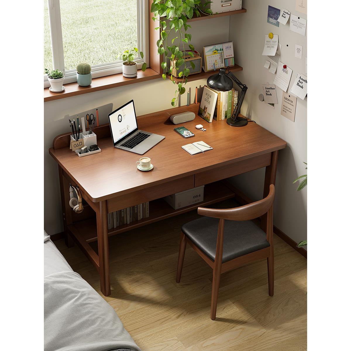 实木书桌家用现代简约办公桌电脑桌卧室学习桌小户型学生写字桌子 - 图0