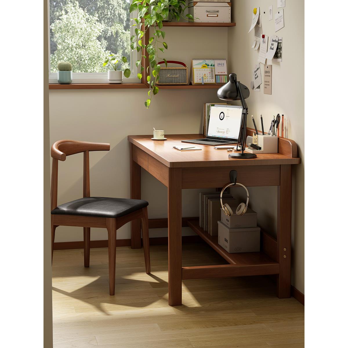 实木书桌家用现代简约办公桌电脑桌卧室学习桌小户型学生写字桌子 - 图1