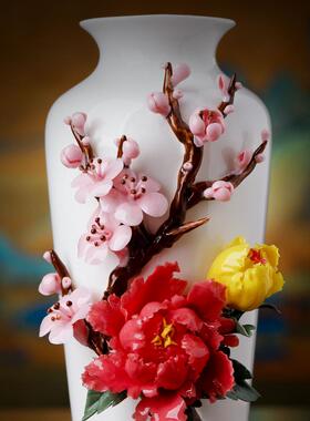 中式陶瓷花牡丹梅花花瓶家居装饰摆件客厅插花博古架玄关工艺品