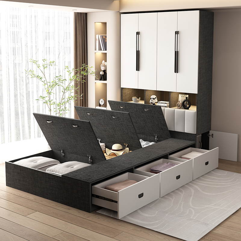 榻榻米衣柜床卧室儿童组合一体床多功能床带书桌实木小户型衣柜床 - 图2