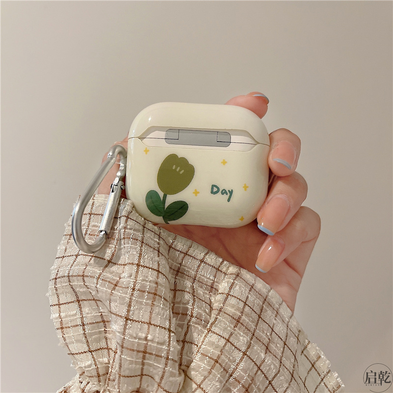 ins绿色小众郁金香花朵airpods3保护套壳2代pro第三代新款适用苹果无线蓝牙耳机二1代硅胶软壳文艺春款夏天女
