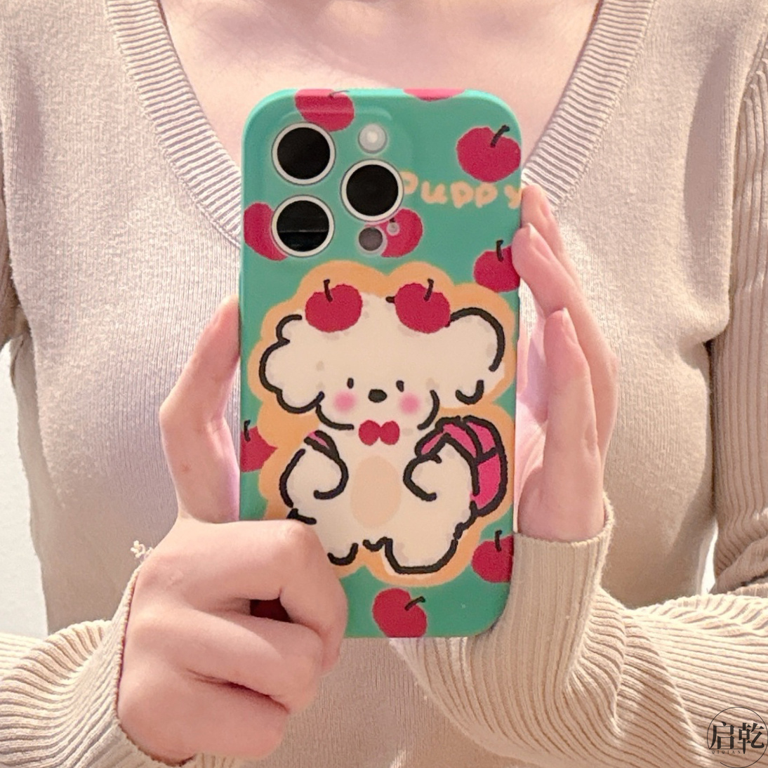 启乾 涂鸦苹果狗狗iPhone16/15手机壳适用苹果14/13promax硅胶软壳12/11少女心绿色可爱卡通新款镜头全包防摔