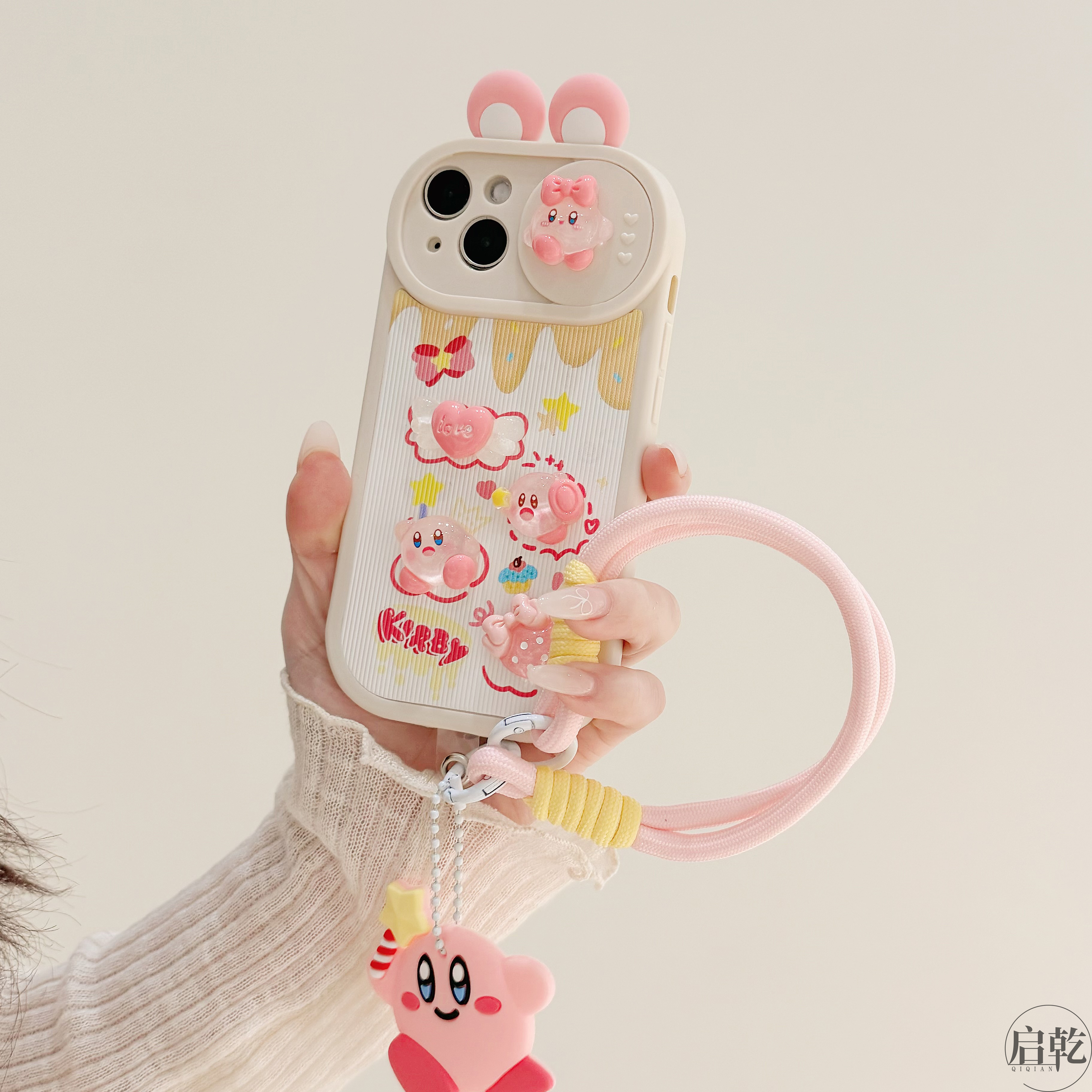 启乾 立体星之卡比小熊iPhone15手机壳适用苹果14/13promax推拉窗软壳12手提11链条挂绳少女心可爱新款情侣