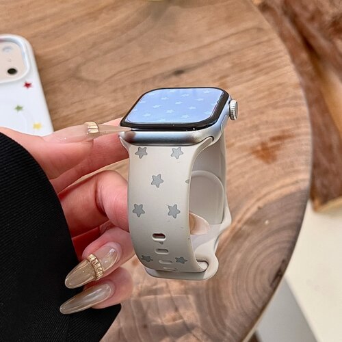 启乾 韩系ins风星星适用iwatchs11/10苹果Applewatch9手表表带SE8星光色硅胶透气7运动6/5/4小众新颖潮流时髦 - 图0