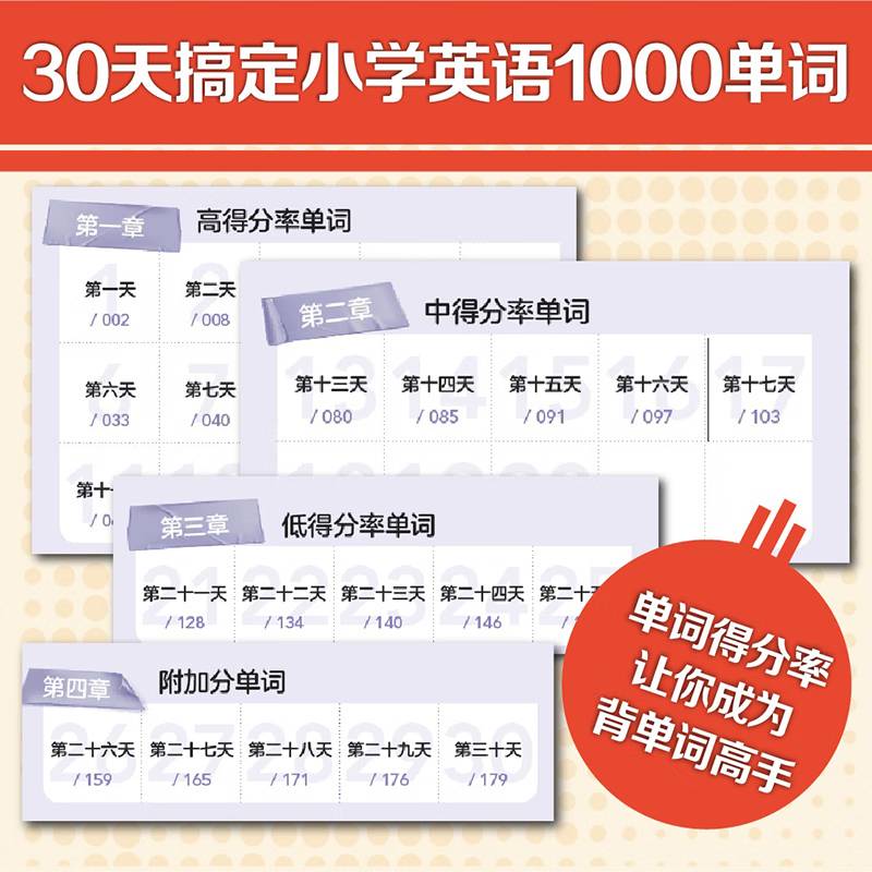 30天搞定小学英语1000单词 艾宾浩斯记忆法背单词 小学英语提分宝典 高效单词记忆方法 小学英语考试 新华书店正版正货