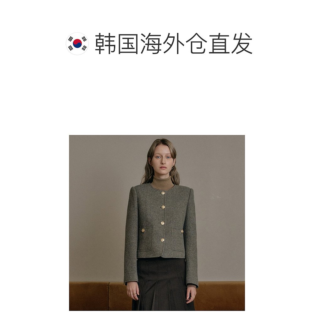 韩国直邮[LOOKAST] KHAKI BABY ALPACA TWEED JACKET简单气质小香 - 图1