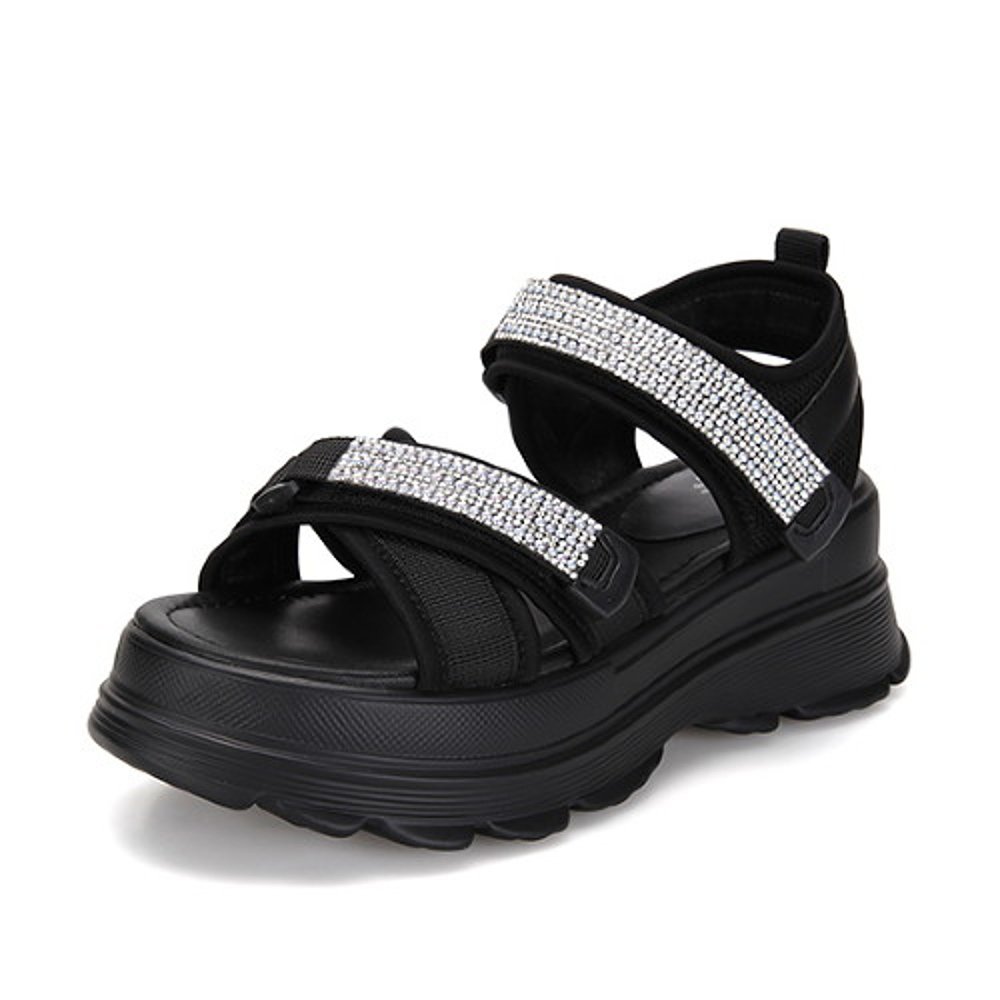 韩国直邮[babara] Barbara Chunky Heel Cubic Velcro Sandals BB - 图2