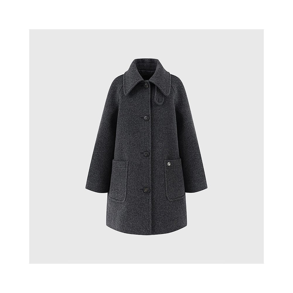 韩国直邮[LOOKAST]CHARCOAL MARY HALF WOOL COAT中长款翻领羊毛-图0