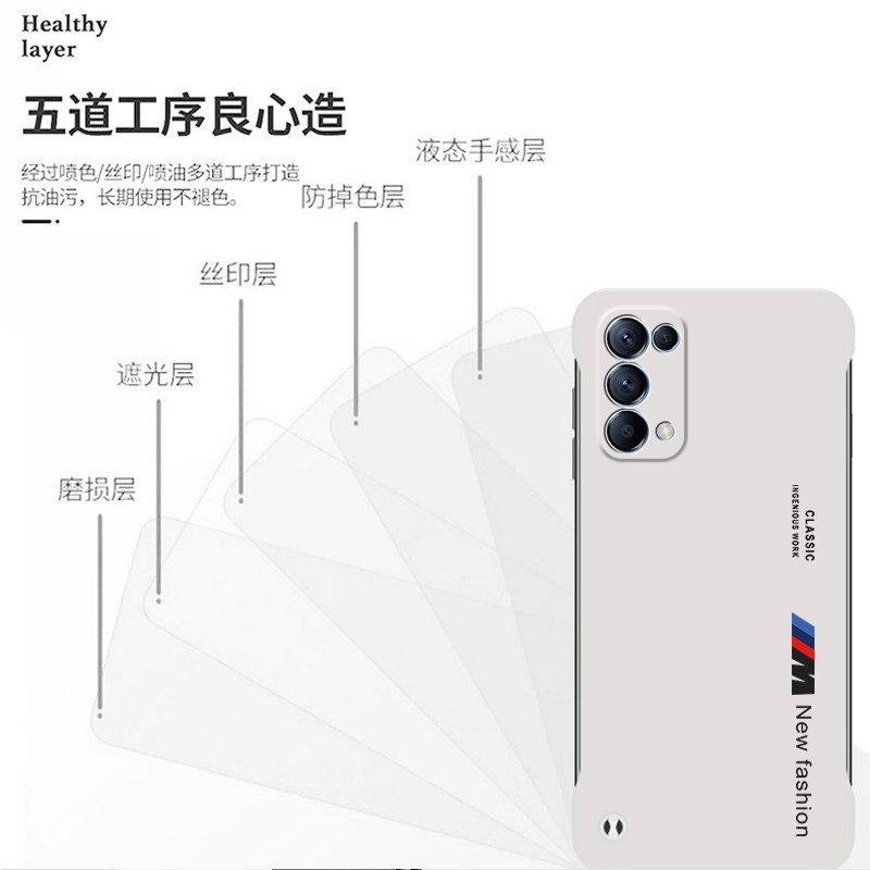 opporeno5手机壳reno5pro保护壳无边框超薄磨砂硬壳M标彩色英文款reno5pro+新品半包防摔手机套PRO网红保护套 - 图2