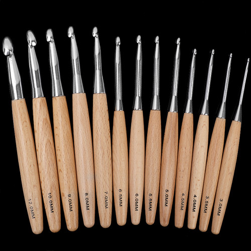 高档圆木实木勾针钩针工具套装手工编制围巾帽子包包玩偶材料工具 - 图3