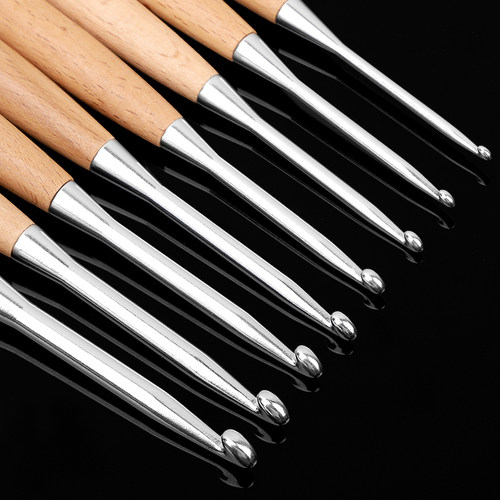 高档圆木实木勾针钩针工具套装手工编制围巾帽子包包玩偶材料工具 - 图1