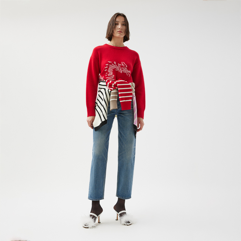 【播奥莱】播商场同款复古牛仔裤女春秋高腰宽松直筒裤BDQ3KD1684 - 图1