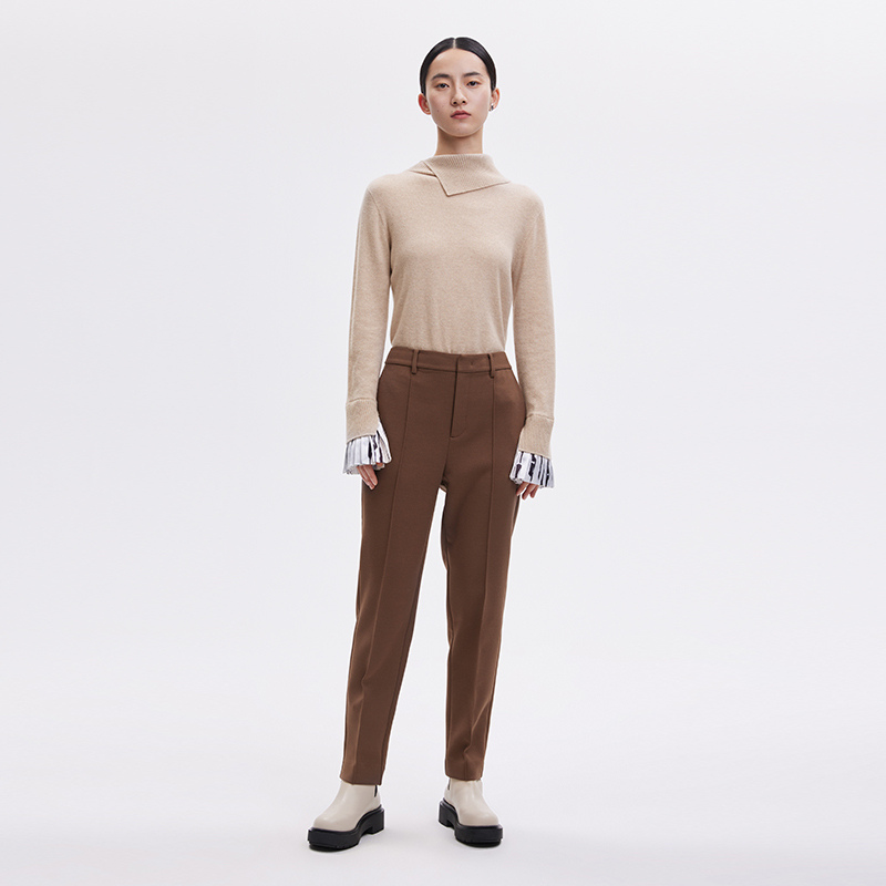 播春季新款斜领小众袖口拼接衬衫100%羊绒毛衫女BDP4SD0824 - 图2