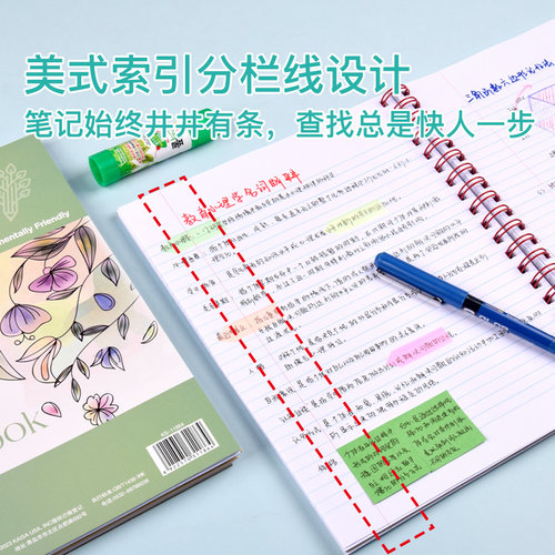 凯萨KAISA花园系列美式科目线圈笔记本B5高颜值ins风学生考研专用英语单词易撕横线本错题记录本子加厚记事本 - 图3