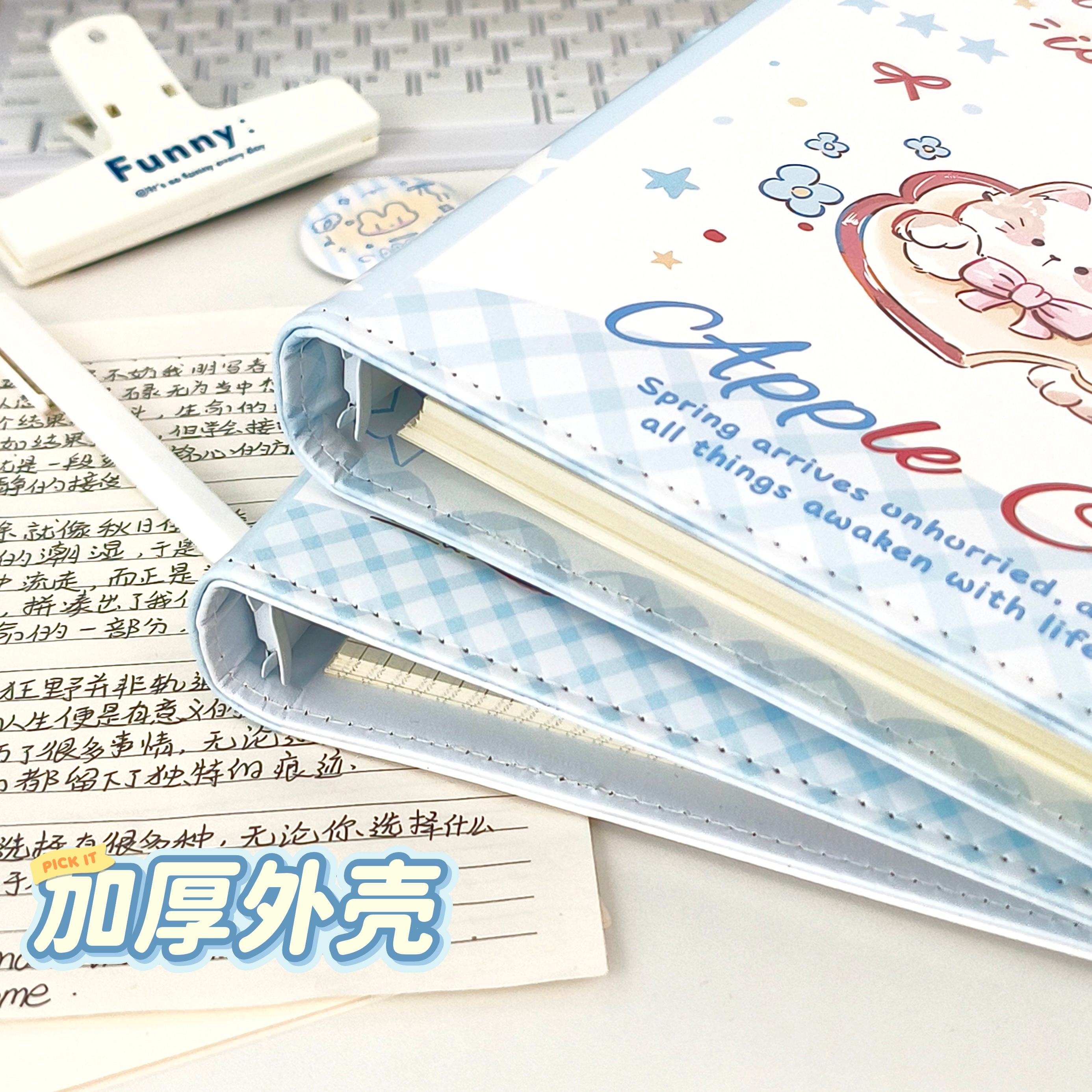 苹果小猫A5活页本pu皮面笔记本高颜值可拆卸内页手账本卡通日记本 - 图2