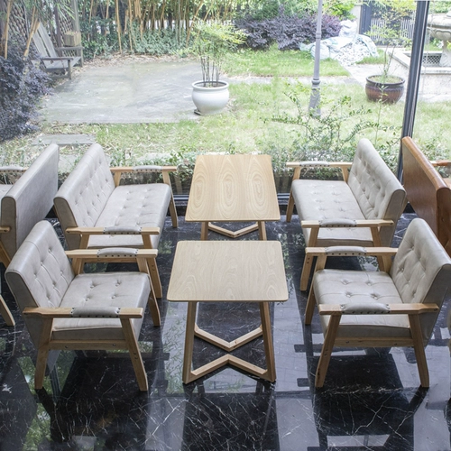 Стол магазина молока чай, стул Кофейный кофе ресторан Qingba повседневный прием двойной трехместный десерт с твердым древесином, кожаный диван