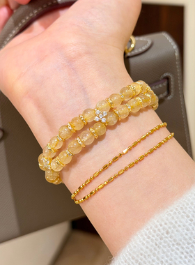 谷岚天然黄水晶金发晶双圈手串