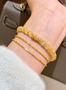 谷岚天然黄水晶金发晶手串