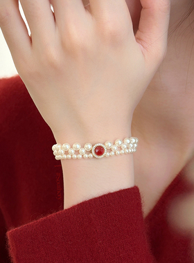 红玉髓珍珠925银项链轻奢小众