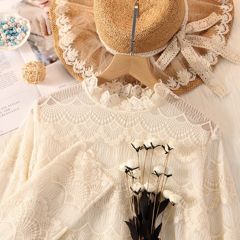 立领蕾丝打底衫刺绣秋冬新款毛衣 温娴蕾丝衫/雪纺衫