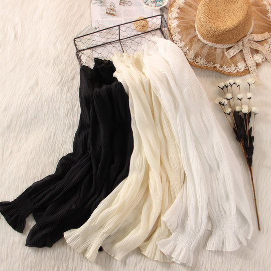 White chiffon top with mesh and lantern sleeves