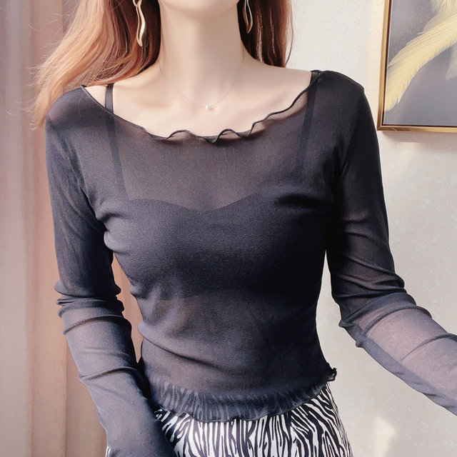 ໃໝ່ຕາໜ່າງຄໍຍາວ suspender skirt lace bottoming ເສື້ອ