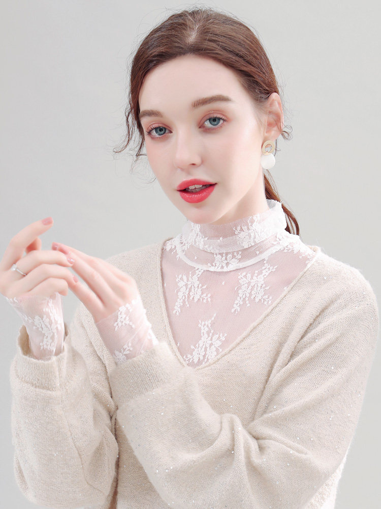 欧洲站气质高领蕾丝打底衫秋冬毛衣 温娴蕾丝衫/雪纺衫