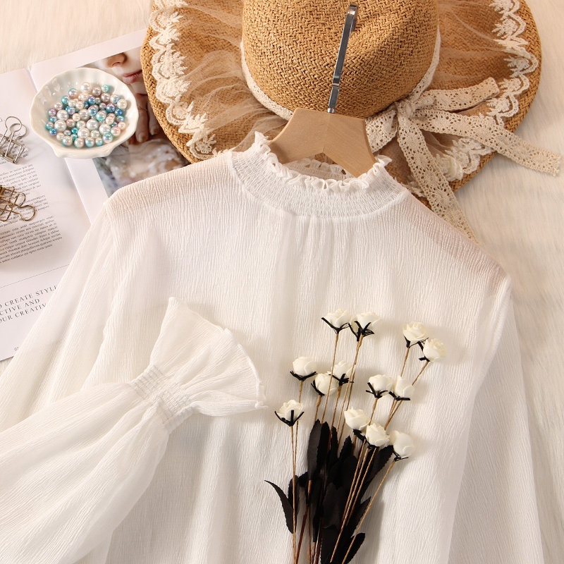 半高领薄款蕾丝设计感网纱打底衫 温娴蕾丝衫/雪纺衫