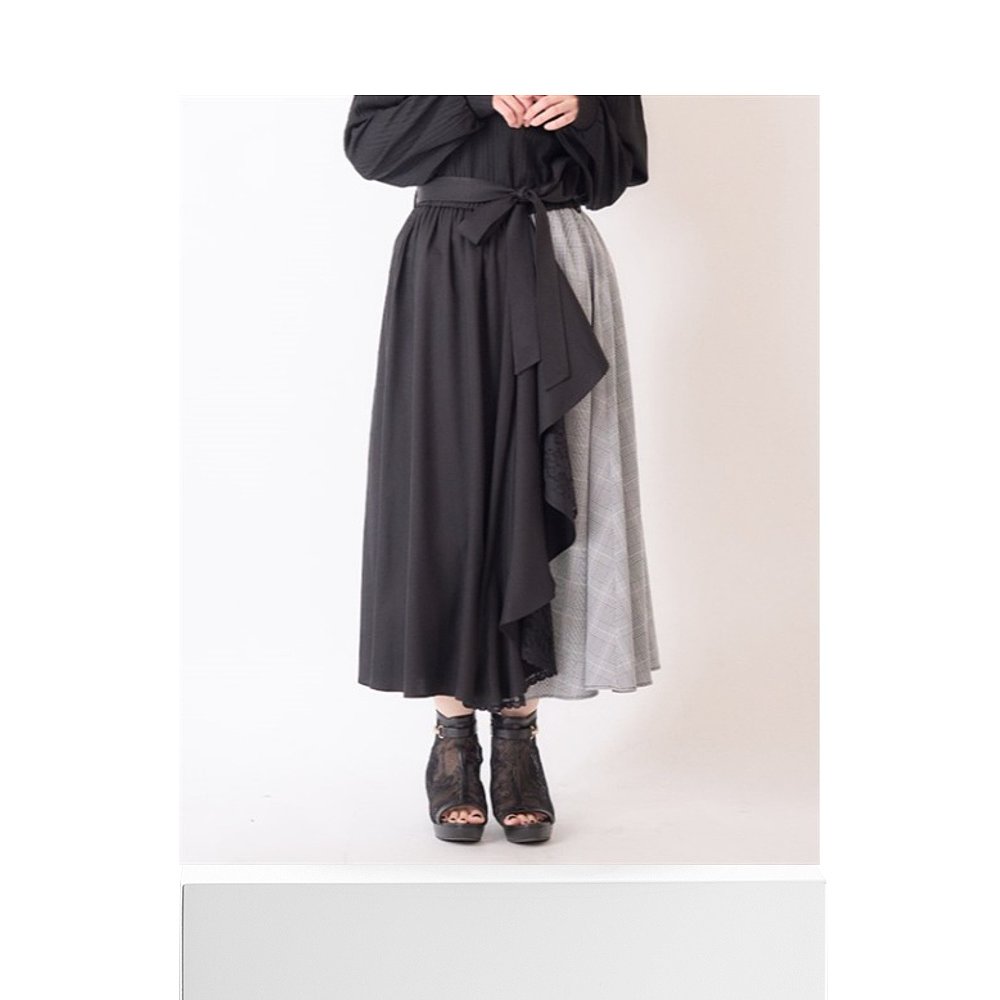 1h可退日本直邮axes femme女士格纹拼接荷叶边裙 CI285X116蕾丝-图3