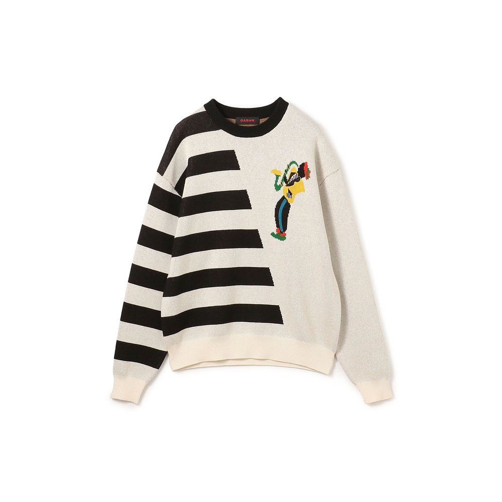 1h可退 日本直邮CABaN 男士棉羊绒条纹刺绣圆领毛衣 59024402009 - 图0