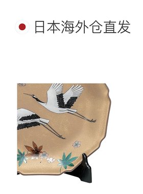 日本直邮九谷烧10号双鹤吉祥纹饰盘（附底座）