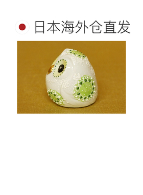 日本直邮九谷烧礼品包装2号 猫头鹰 白 绿 装饰 吉祥物