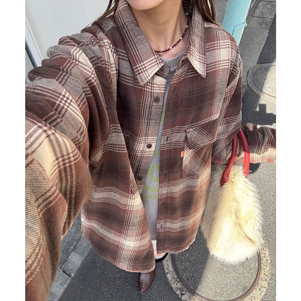 1h可退 日本直邮CIAOPANIC 男女同款 多色格纹衬衫外套 裏起绒保 - 图2