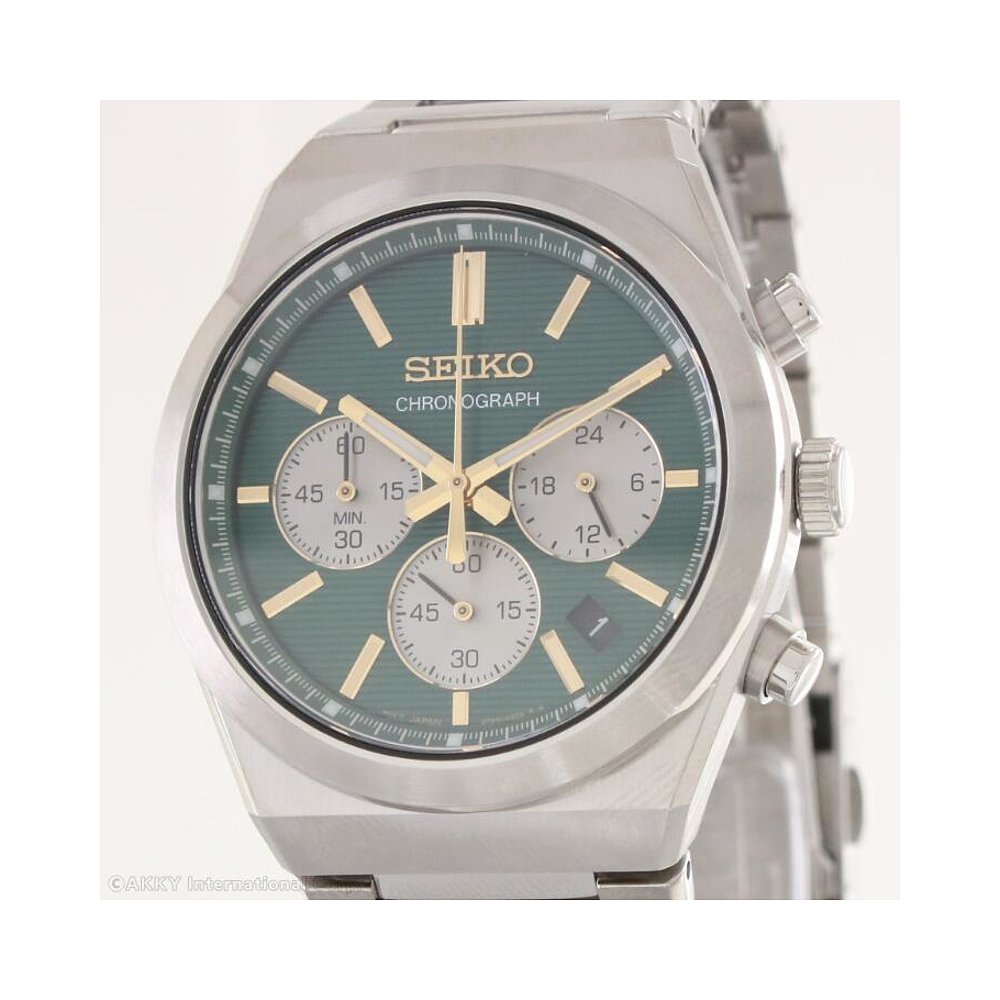 日本直邮精工男士石英计时腕表蓝宝石水晶表镜绿色进口 (SSB461P1 - 图0