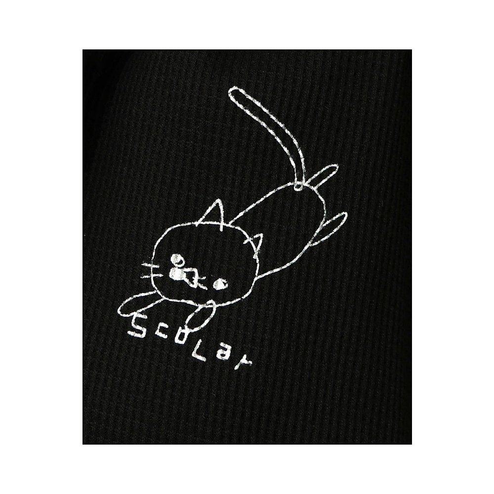1h可退 日本直邮ScoLar 女装 猫咪刺绣 袖拼色半拉链连帽衫 15361 - 图0
