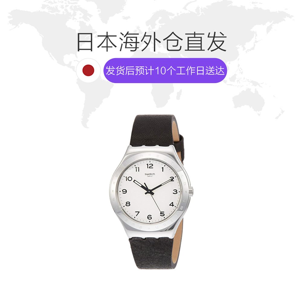 天猫国际日本直购日本直购SWATCH 斯沃琪 男士黑色皮革圆盘手表 YWS101时尚休闲1