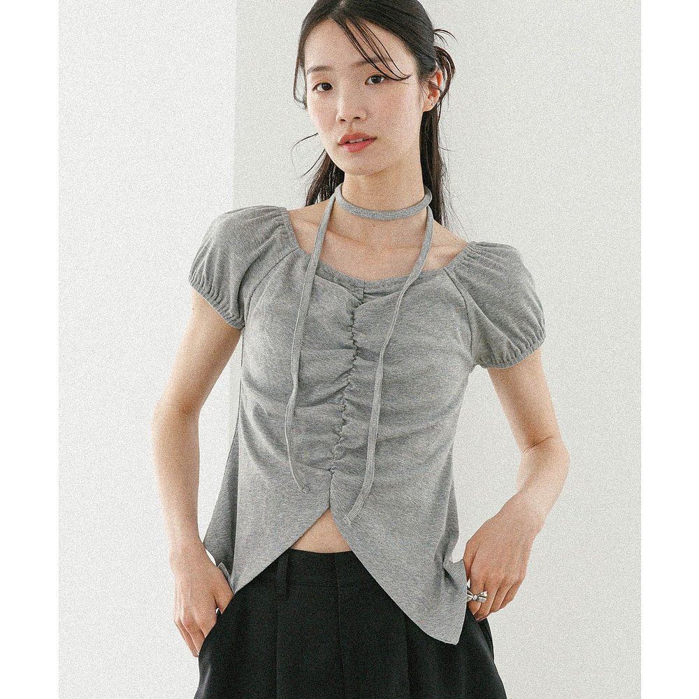1h可退 日本直邮Heather 女士带领带前开衩剪裁T恤 573223 - 图2