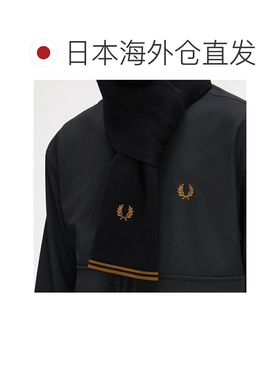 日本直邮FRED PERRY C3319 U12 美利奴羊毛围巾 黑色/深焦糖色 【