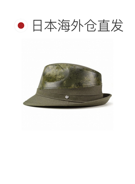 日本直邮mila schon 男士中折帽 仿皮礼帽 卡其织面料 绿色 苔绿