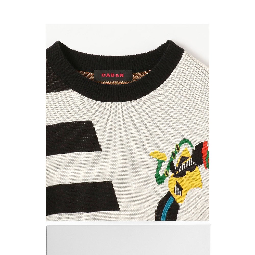 1h可退 日本直邮CABaN 男士棉羊绒条纹刺绣圆领毛衣 59024402009 - 图3