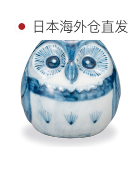 日本直邮九谷烧礼品包装2.3厘米圆形猫头鹰摆件青花瓷材质吉祥寓