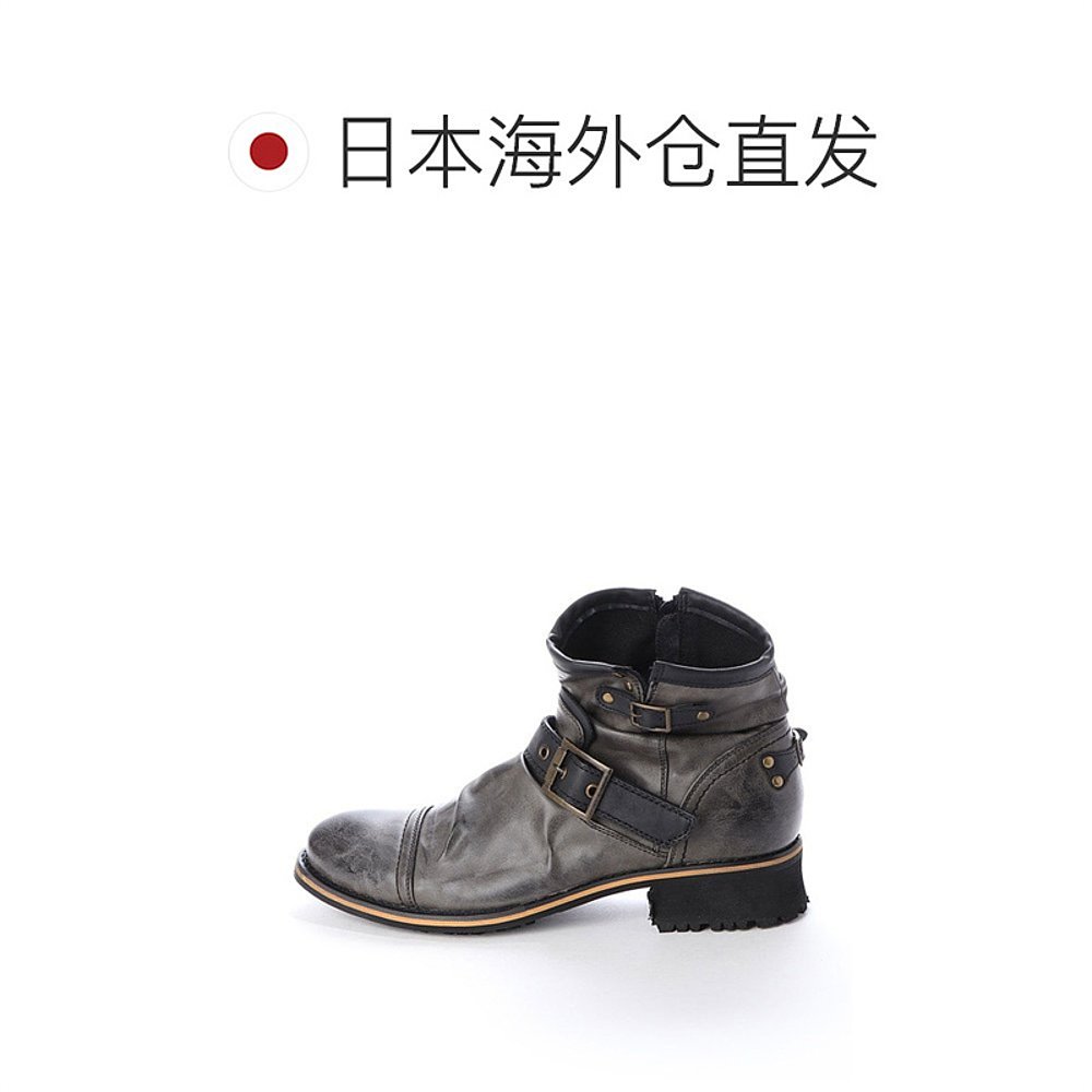 【日本直邮】zeeno男士褶皱靴短靴拉链灰色做旧复古搭扣皮靴圆头 - 图1