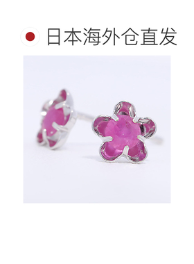 日本直邮(267042) 花形红宝石耳钉 七月诞生石 K14WG 花形耳环 红